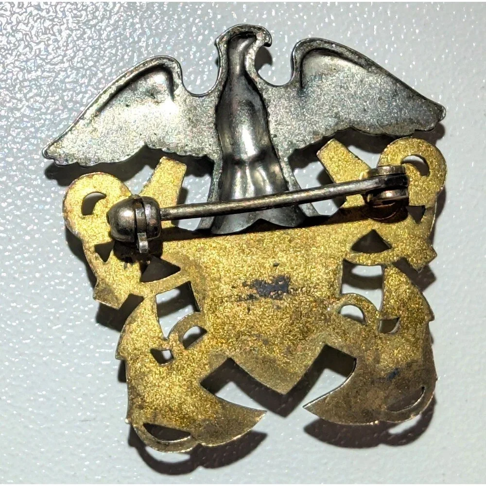 Vtg WW2 Military Navy Eagle Shield Anchors Pin 1/20 10k Gold over Sterling H-H